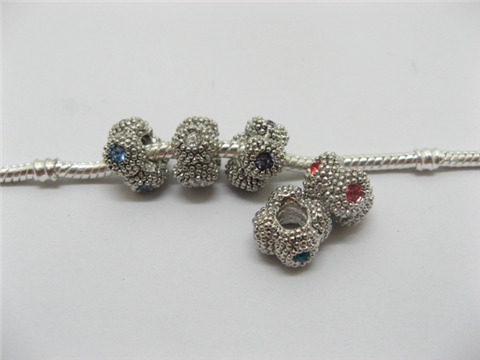 20 Alloy Dotted European Thread Beads with Rhinestone - Click Image to Close