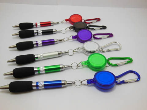 12 Carabiner Ball Point Pens w/Retractable String - Click Image to Close