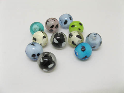 80X 16mm Silver Foil Lampwork Round glass beads - Click Image to Close