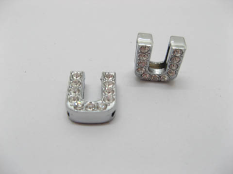 10 Fashion Rhinestone Letter "U" Beads Collar Charms - Click Image to Close