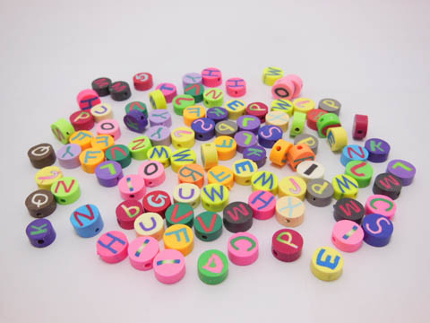 500 Polymer Clay Flat Round Letter Spacer Beads 9-10mm Dia. - Click Image to Close