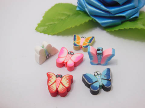 100 Polymer Clay Butterfly Spacer Beads 14-16mm - Click Image to Close