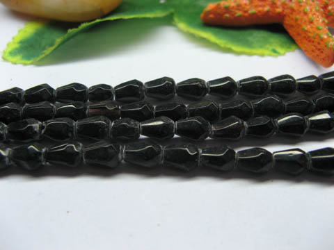 100 Strands Black Faceted TearDrop Glass Beads 4x7mm - Click Image to Close