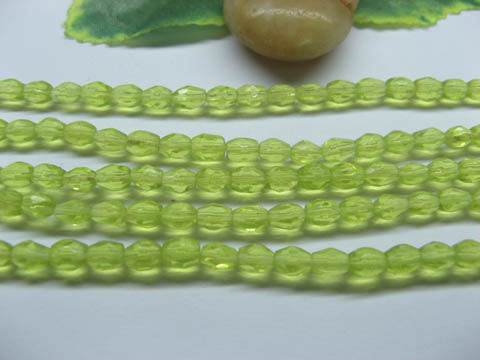 100 Strands Green Faceted Glass Beads 4.2x6mm - Click Image to Close