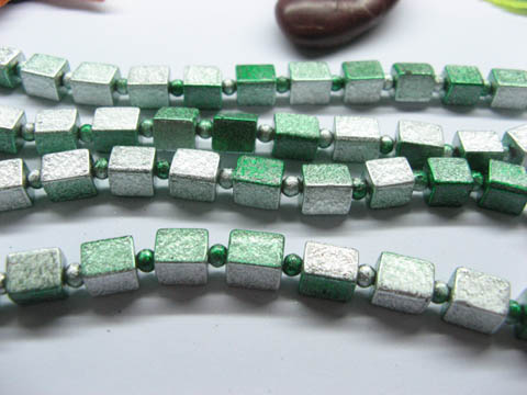 10 Strands Green&White Baked Glass Beads 7x8mm - Click Image to Close