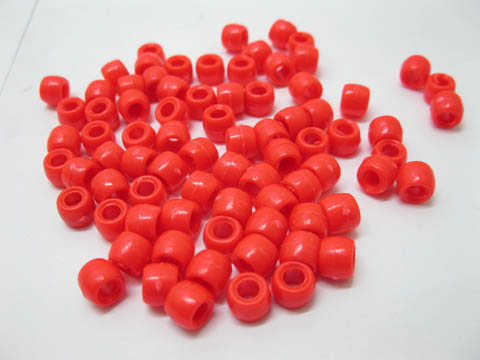 2000 New Plastic Red Barrel Pony Beads 6x8mm - Click Image to Close