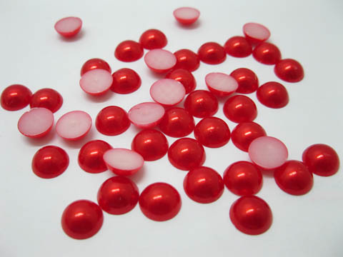 750Pcs 12mm Red Semi-Circle Simulated Pearl Bead Flatback - Click Image to Close