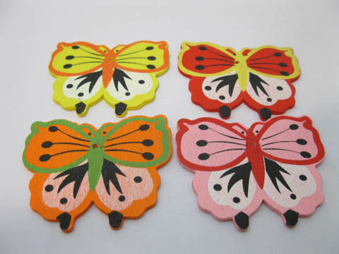 100Pcs Jumbo Butterfly Wooden Beads Mixed Color 52x60x2mm - Click Image to Close