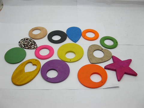 100 Colorful Wooden Beads Assorted Style - Click Image to Close