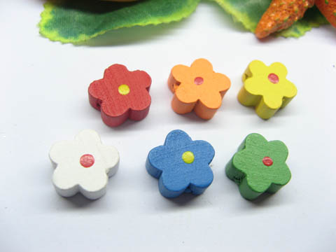 300 New Flower Wood Beads Mixed Color 15mm - Click Image to Close