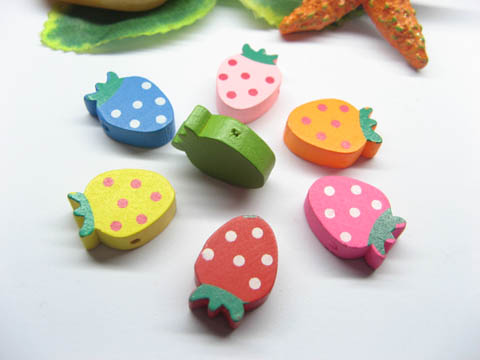200Pcs Strawberry Wooden Beads Mixed Color - Click Image to Close