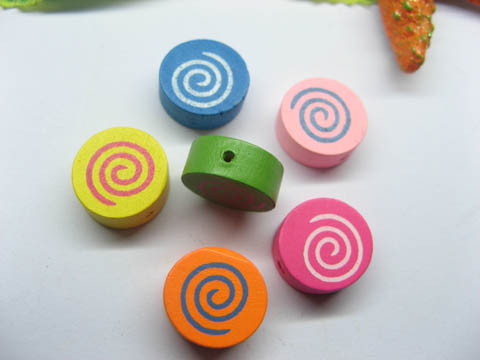 200 Rainbow Candy Wood Beads Mixed Color 14mm - Click Image to Close