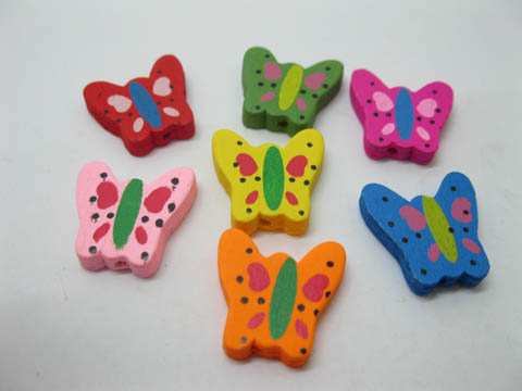 200Pcs Butterfly Wooden Beads Mixed Color 20mm - Click Image to Close