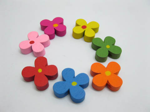 200 Four-Leaf Clover Wooden Beads Mixed Color - Click Image to Close