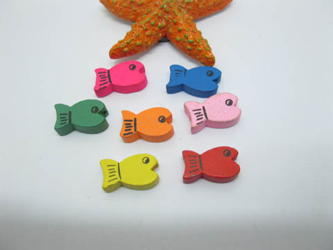 200 Mini Fish Wooden Beads Mixed Color Bulk - Click Image to Close