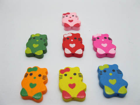 200 Cute Cat Wooden Beads Mixed Color Bulk - Click Image to Close