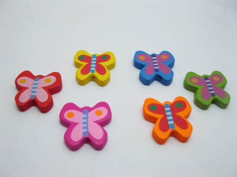 200 Cute Butterfly Wooden Bead Mixed Color Bulk - Click Image to Close