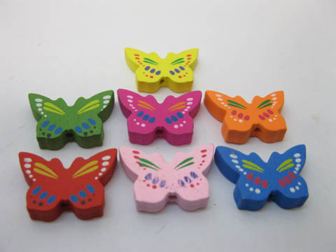 300Pcs Butterfly Wooden Beads Mixed Color 25mm - Click Image to Close