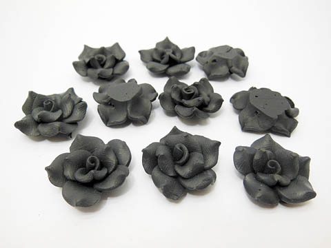 195 Black Fimo Rose Flower Beads Jewellery Findings 2.5cm - Click Image to Close