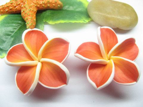 20 Red Fimo Beads Frangipani Jewellery Finding 4.2cm - Click Image to Close