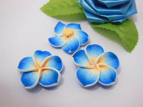 20 Sky Blue Fimo Beads Frangipani Jewellery Finding 3cm - Click Image to Close