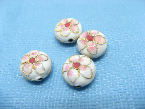 100 Filigree Flower Cloisonne Round Beads Finding - Click Image to Close