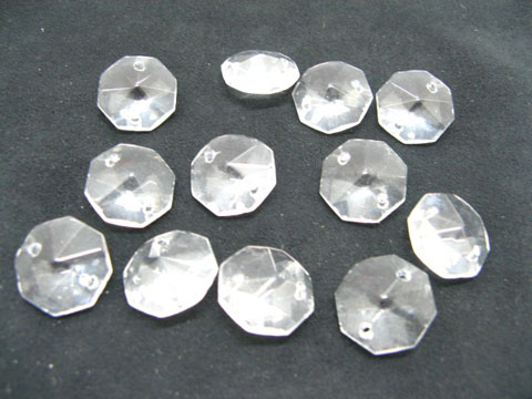 100 Clear Crystal Faceted Double-Hole Suncatcher Beads 18mm - Click Image to Close