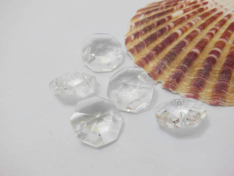 100 Clear Crystal Faceted Double-Hole Suncatcher Beads 14mm - Click Image to Close