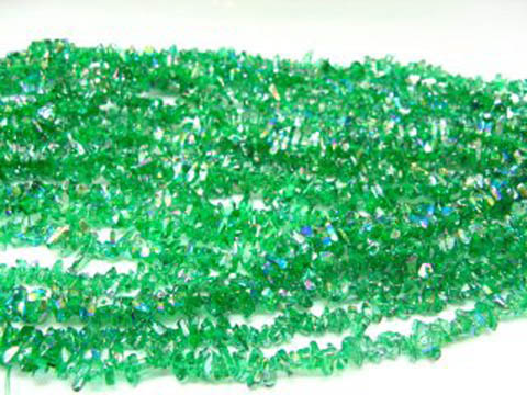 10 Strands Glitter Green Loose Glass Chip Beads - Click Image to Close