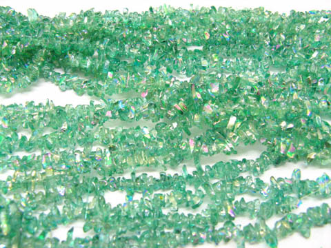 10 Strands Glitter Reseda Loose Glass Chip Beads - Click Image to Close