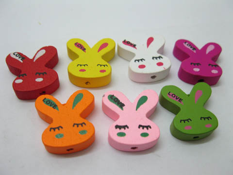 300Pcs Wooden Rabbit Head Beads Mixed Color - Click Image to Close