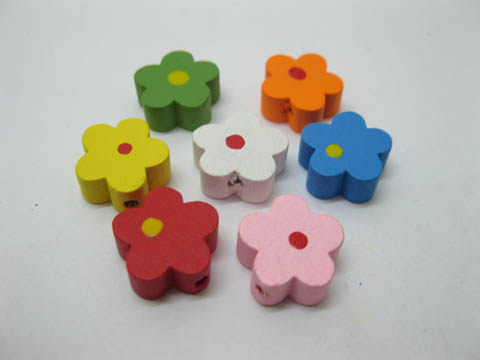 300Pcs Flower Wooden Beads Mixed Color 15mm - Click Image to Close