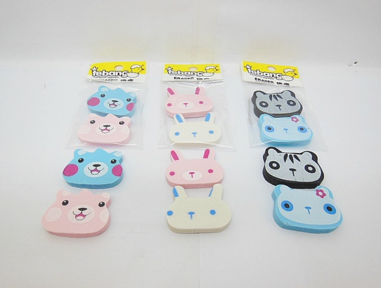 30Pcs Novelty Cartoon Animal Head Erasers Mixed Color - Click Image to Close