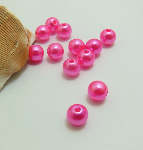 500 New Hot Pink 10mm Round Simulate Pearl Beads - Click Image to Close