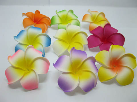 30 New Fabulous Foam Frangipani Flower 8x3.5cm Mixed - Click Image to Close