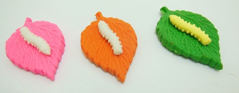 60Pcs New Detachable Cute Worm on the leaves Erasers - Click Image to Close